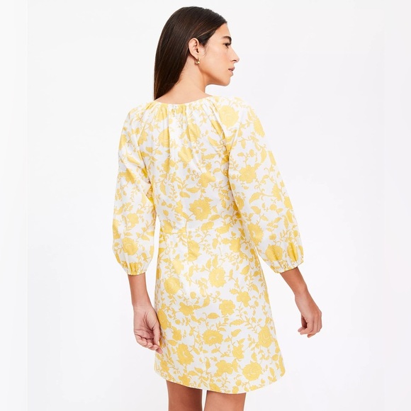 NWT! LOFT Floral Poplin Shirred Mini Dress 0 Soft Yellow Ann Taylor Wedding Puff - Picture 3 of 7